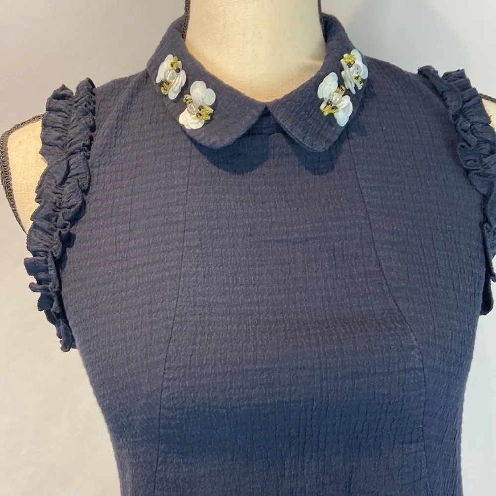 Zara Trafaluc Mini Shift Size M Navy Sleeveless Dress With Sequin Bee - Picture 2 of 10